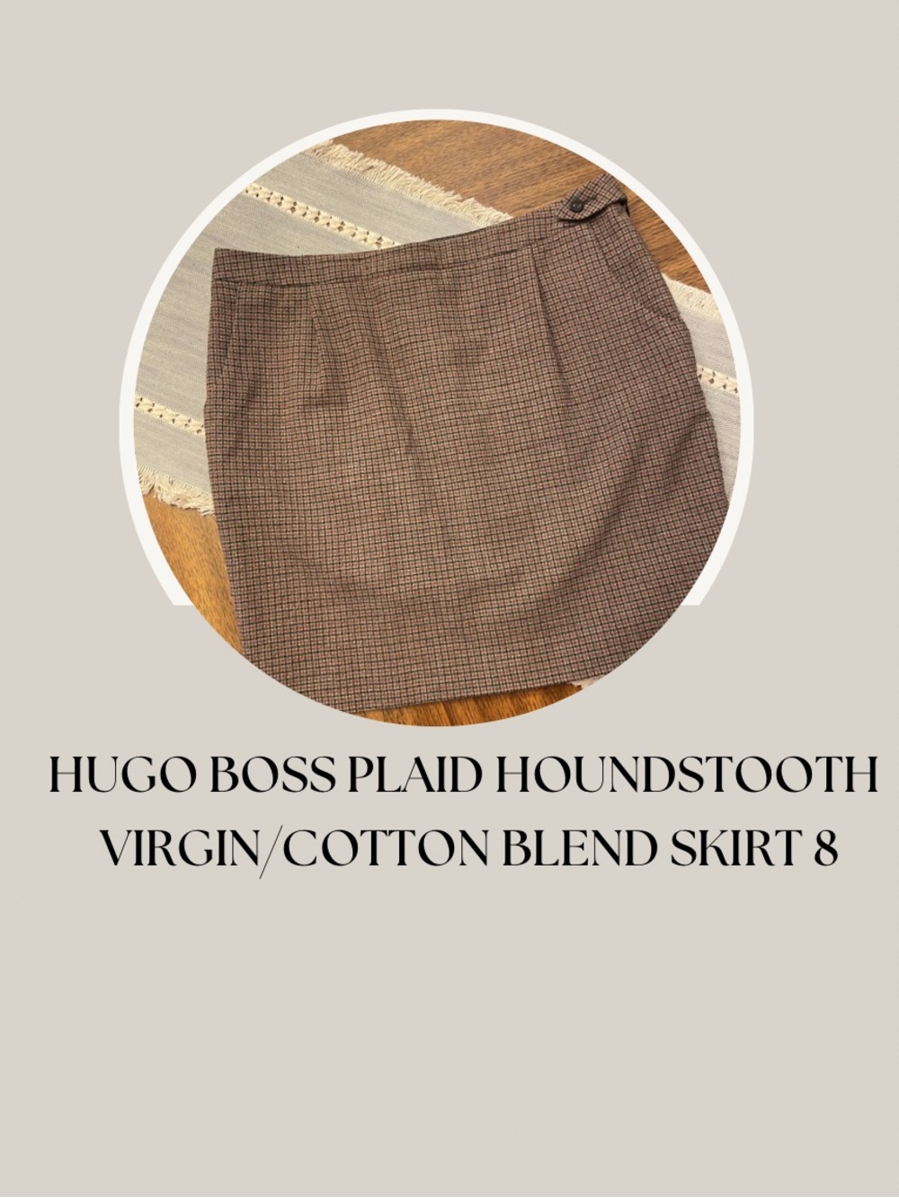 HUGO BOSS PLAID HOUNDSTOOTH VIRGIN/COTTON BLEND SKIRT 8